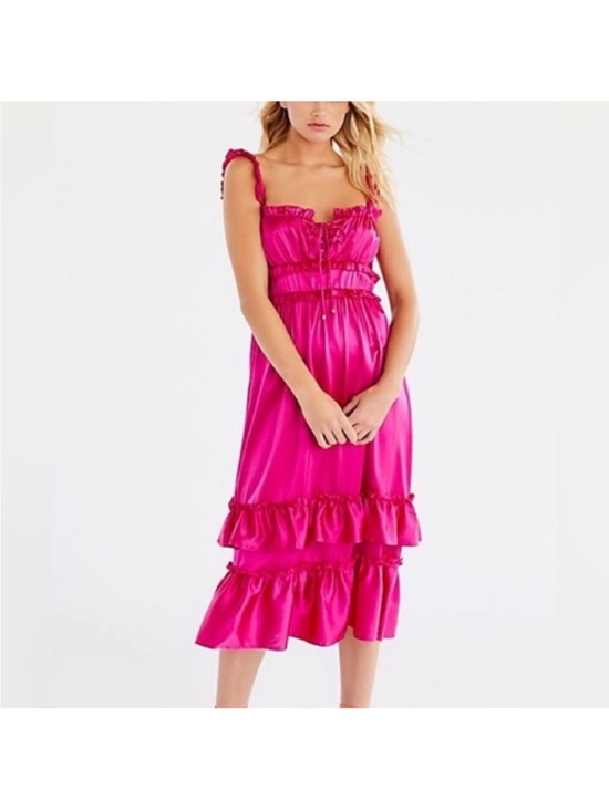 Free People Dresses & Skirts - Free People Hansel & Gretel Hot Pink medium Ruffle Tiered Midi Dress